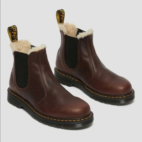 Dr. Martens Brown 2976 Faux Fur Chelsea Ankle Boots Cask EU 45 Women 12 Men 11